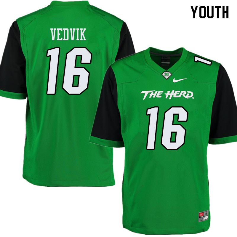 Youth #16 Kaare Vedvik Marshall Thundering Herd College Football Jerseys Sale-Green - Click Image to Close